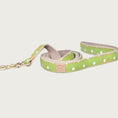 Load image into Gallery viewer, Lime green dog leash with sparse, small white polka dot pattern.

