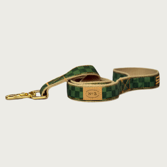Dog leash with a checkerboard pattern in two shades of dark green.