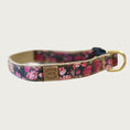 Load image into Gallery viewer, 0.75" wide dog collar with black base color and rose pattern in shades of pink and red.
