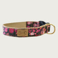 Load image into Gallery viewer, 1" wide dog collar with black base color and rose pattern in shades of pink and red.
