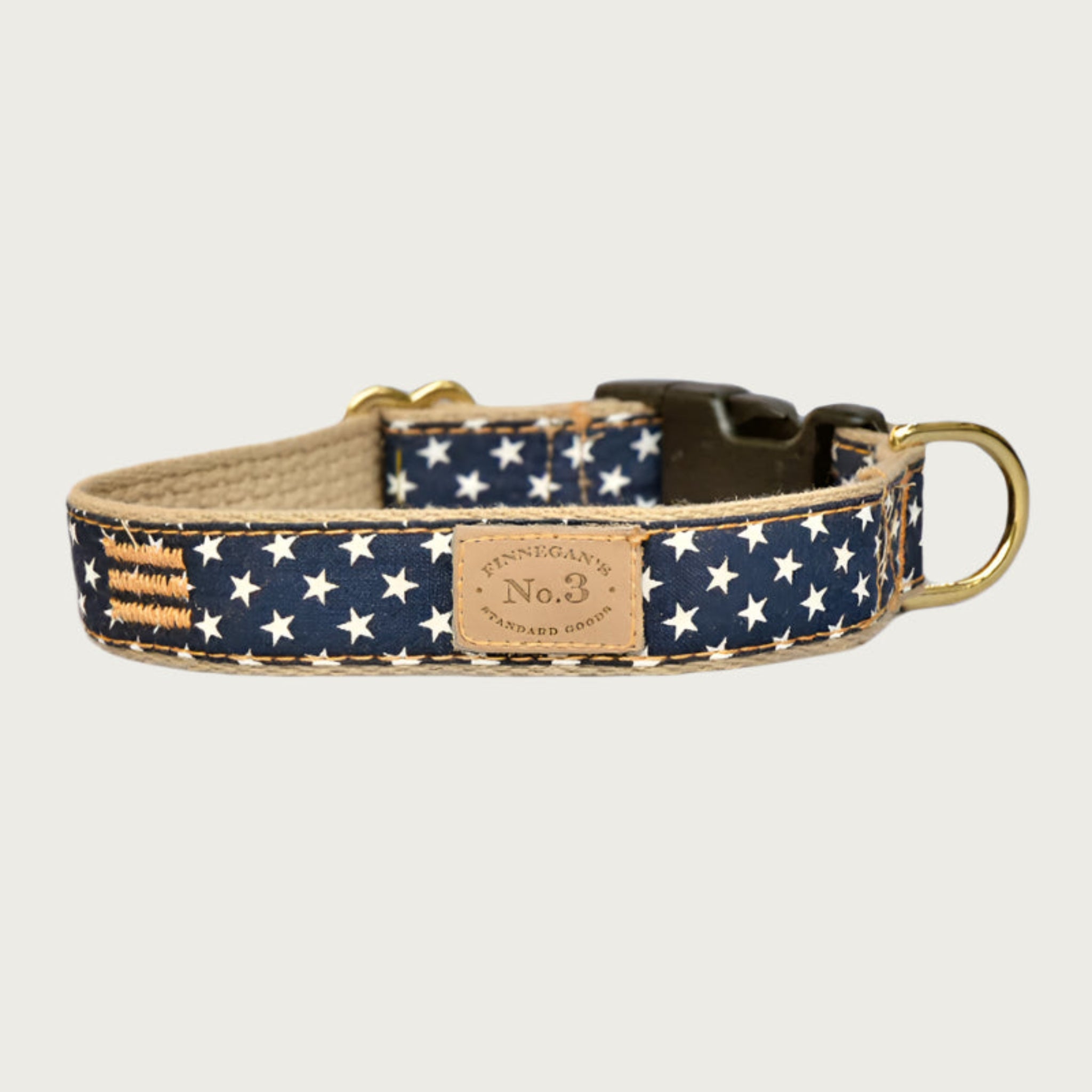 Deep navy blue dog collar with small repeating white star pattern.