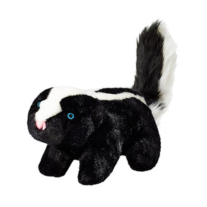Plush Lucy Skunk dog toy from Fluff & Tuff. This realistic looking toy features the classic black & white skunk coloring, with blue eyes and pink nose.