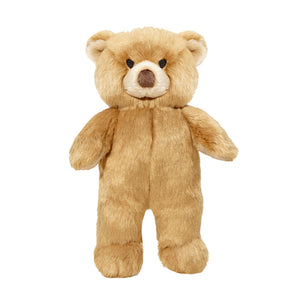 Plush Mr. Honey Bear dog toy from Fluff & Tuff. Classic teddy bear design with a tan body and embroidered facial features.