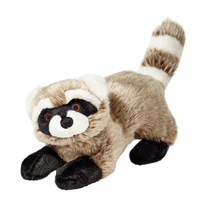 Plush Rocket Raccoon dog toy from Fluff & Tuff. This realistic looking toy has a light brown body and features the classic black mask on its face, striped tail, and black feet.