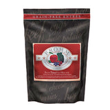 A 4 pound black and red bag of Fromm Beef Frittata Veg Recipe dog food. The banner on top of the bag reads "Grain-Free Entree".