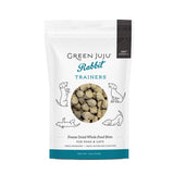 Green Juju Rabbit Trainers freeze dried whole food bites for dogs and cats in a 2.5 ounce bag. Single ingredient treat that is free of grain, gluten and fillers.