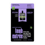 A 6 pound black and purple bag of Raw Bistro pasture-range lamb entree patties for dogs. Made with humanely raised and sustainably farmed ingredients.