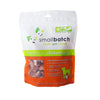 An orange and white bag of Smallbatch freeze-dried raw chicken heart treats for dogs and cats, 3.5 ounces. This is a single ingredient treat. The bag has a small, clear window showing the whole organ treats, which are about 2-3 inches long.