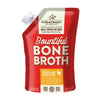 16 oz pouch with spout, of Stella & Chewy's Bountiful Bone Broth Cage-Free Chicken Bone Broth Recipe, meal topper for dogs. Human-grade, perfect for picky eaters.