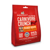 3.25 oz red bag of Stella & Chewy's Freeze-Dried Raw Carnivore Crunch Grass-Fed Beef Recipe Treats for Dogs. Grain-Free, 98% beef, organs & ground bone. Less than 3 calories per treat. Single source animal protein.