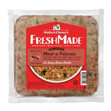A 16 oz clear pouch of Stella & Chewy's FreshMade Gently Cooked Meat-a-Palooza dog food. Product is visible around the centered red label, and looks like finely ground red meat with chopped vegetables.