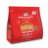 4 lb red bag of Stella & Chewy's "Only the good stuff" Stella's Super Beef Dinner Morsels. Additional text: 95% beef, organs & bone, frozen raw, grain free, grass-fed, single source animal protein.