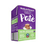 A 5.5 oz purple & green carton of Stella & Chewy's Grain Free Purrfect Pate Cage-Free Chicken Recipe for Cats.  Chicken  pate in chicken bone broth gravy. 100% human grade, single animal protein diet. Corners of box fold up, to open carton from perforated top edge.