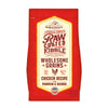 3.5 lb red bag of Stella & Chewy's Freeze-Dried Raw Coated Kibble, Oven Baked, Wholesome Grains Cage-Free Chicken Recipe with Pumpkin & Quinoa for dogs. Legume free. A small illustration of a chicken is in the center of the bag.
