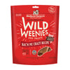 3 oz red bag of Stella & Chewy's Freeze-Dried Raw Wild Weenies Bac'N Me Crazy Recipe Treats for Dogs. Grain-Free, 97% bacon, red meat & organs.