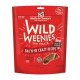 3 oz red bag of Stella & Chewy's Freeze-Dried Raw Wild Weenies Bac'N Me Crazy Recipe Treats for Dogs. Grain-Free, 97% bacon, red meat & organs.