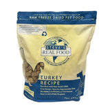 A 1.25 pound bag of Steve's Real Food freeze-dried raw food nuggets in the turkey recipe for both dogs and cats. Makes 5 pounds when rehydrated.