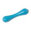 Aqua Blue colored Hurley toy, that looks like a rounded-off bone toy. Each end is larger with indentations for a dog to easily grab, the midsection is thick, but narrower than the ends. 