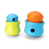 A view of the Toppl toys interlocked. Small is interlocked with the Large, and the Large is interlocked with the X-Large.