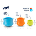 Load image into Gallery viewer, Image showing all three sizes of the Toppl toys, side by side for comparison. Dimensions are provided in the "Size Chart". 
