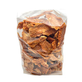 2 lb clear cellophane bag of Wet Nose exclusive Chicken Strips dog treats, tied with black ribbon. Inside are strips of chicken tenders, that are pale orangey-tan in color.