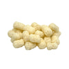 Close-up photo of a small pile of Wet Nose Pooch Puffs dog treats. They are ivory colored, about 1"-1.5" long, and similar in size to small tater tots. They look airy, like Cheetos puffy cheese snacks.