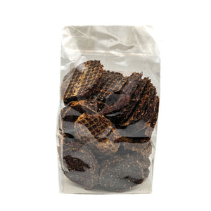 8.5 oz clear, cellophane bag of Wet Nose Thumpers exclusive dog treats. Product inside is visible; they are round, brown treats.